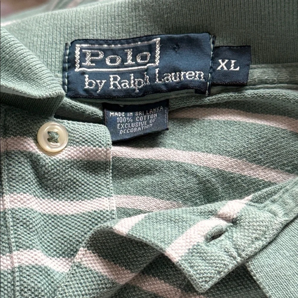 Polo by Ralph Lauren Mint Green and White‎ Striped pique Polo Sz XL